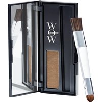 Black compact with mirror, dark blonde powder, and dual-ended brush for root touch-up.