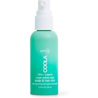Coola Classic SPF 30 Scalp & Hair Mist, green spray bottle with white cap, 60 ml, labeled organic and high protection.
