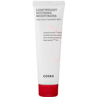 COSRX AC Collection white tube moisturizer with red cap, black text, and subtle red design accents, 80ml.