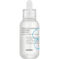 COSRX Hydrium Triple Hyaluronic Moisture Ampoule, 40ml clear bottle with dropper, white label, blue accents.
