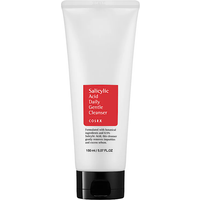 White tube of COSRX Salicylic Acid Daily Gentle Cleanser with red label and black flip cap, 150ml.