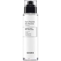 Clear cylindrical bottle with black pump, white label, and bold black text, containing Cosrx moisturizing face serum.