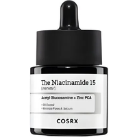 COSRX The Niacinamide 15 Serum 20ml in black bottle with dropper, white label, and black text.
