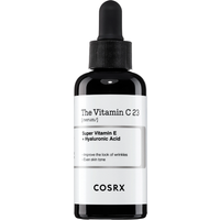 COSRX The Vitamin C 23 Serum, black dropper bottle with white label, 20g, featuring Vitamin E and Hyaluronic Acid.