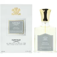 Clear glass bottle with gold cap, silver label, and white box displaying "Creed Royal Mayfair Eau De Parfum 50ml".