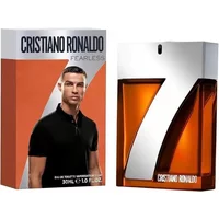CR7 Fearless Eau De Toilette 30ml, sleek rectangular bottle with bold silver "7" and orange packaging featuring Ronaldo.