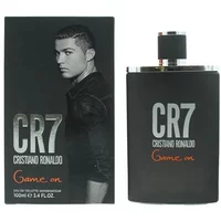 CR7 Game On Eau De Toilette 100ml by Cristiano Ronaldo, black bottle with silver text and matching box featuring Ronaldo.