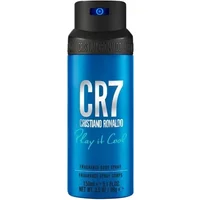 CR7 Play It Cool Body Spray 150ml, blue can with black cap, silver text and Cristiano Ronaldo branding.