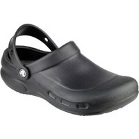 Black Crocs Bistro Work Clog with closed toe, slip-resistant tread, and adjustable heel strap.