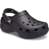 Black Crocs Women's Classic Platform Clog with perforated toe box and adjustable heel strap.