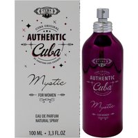 Purple Cuba Authentic Mystic Eau de Parfum 100ml spray bottle with silver cap, next to branded packaging.