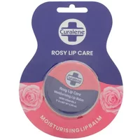 Curalene Rosy Lip Balm 17g in pink and purple packaging with rose design and moisturizing lip care label.