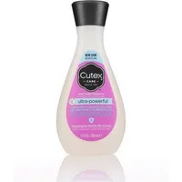 Cutex Ultra-Powerful Nail Polish Remover 200ml, teardrop bottle, black cap, pink label with black and white text.