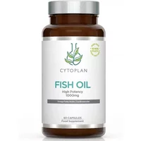 Cytoplan Fish Oil bottle with white label, green logo, and text "High Potency 1000mg EPA/DHA 60 Capsules"