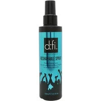 D:Fi Reshapable Spray 150ml, turquoise bottle with black cap, featuring black silhouette of dancing crowd.
