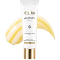 d'Alba White Truffle Double Moisture Cream in a white tube with gold cap, 60ml, alongside cream swirls.