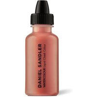 Daniel Sandler Watercolour Fluid Blusher in Gentle, 15ml bottle with black cap and peachy-pink liquid inside.