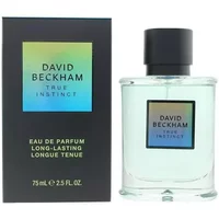 David Beckham True Instinct Eau De Parfum 75ml, clear bottle with black cap, gradient label, next to matching box.