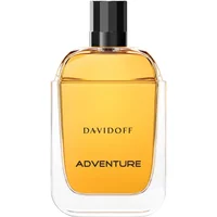 Davidoff Adventure Eau De Toilette 100ml, amber liquid in clear rectangular bottle with black cap.