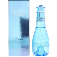 Blue Davidoff Cool Water Woman Eau De Toilette 50ml bottle with matching box, sleek and ocean-inspired design.