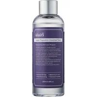 Clear bottle of Dear Klairs Supple Preparation Unscented Toner with purple label, silver cap, 180ml capacity.