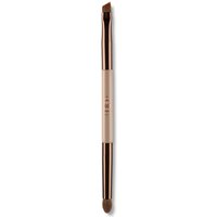 Dual-ended precision brush with rose gold handles and vegan bristles, featuring angled and rounded tips.