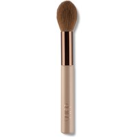 Beige delilah Cosmetics vegan finishing brush with brown bristles and rose gold ferrule.