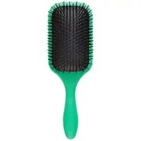 Black Denman Tangle Tamer Ultra Brush D90L with green handle and wide rectangular bristle pad.