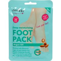 Teal Derma V10 Argan Oil Foot Pack with foot image, 20-minute treatment, enriched with Moroccan argan oil.