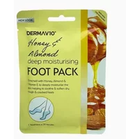 Derma V10 Honey & Almond Foot Pack, yellow packaging with honey and almond images, 1 treatment.
