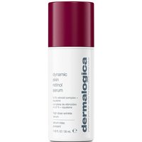 White Dermalogica serum bottle with maroon cap, labeled "Dynamic Skin Retinol Serum" in gray text.