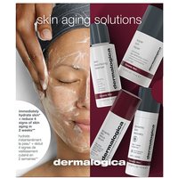 "Dermalogica Skin Ageing Solutions Kit with four white bottles, maroon accents, and brand logo."