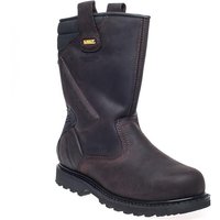 Brown Dewalt Classic Rigger Safety Boots with pull-on loops, rugged sole, and reinforced stitching, UK 10 EUR 45.