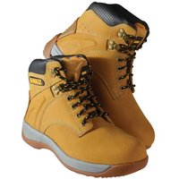 Wheat-colored Dewalt Extreme 3 safety boots, UK 9, with black laces, padded collar, and rugged sole.