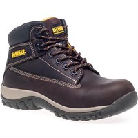 Brown Dewalt nubuck boots with black padded collar, metal eyelets, and rugged sole, size UK 7, EUR 41.