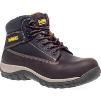 Brown DeWalt Hammer non-metallic safety boots with black laces, padded collar, and rugged sole.