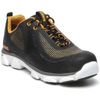 Black and yellow DeWalt Krypton PU sports safety trainers with mesh upper and white rubber sole.