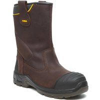 Brown DeWalt Millington waterproof safety rigger boots with reinforced toe and slip-resistant sole.