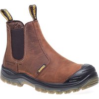Brown DeWalt Nitrogen Mens Dealer Safety Boots with black toe cap, elastic side panels, and pull tabs.