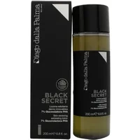 Black bottle of diego dalla palma Black Secret Exfoliating Lotion with black and white packaging, 200ml.