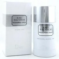 White DIOR Eau Sauvage deodorant stick with silver cap and label, next to matching box.