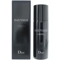 Black DIOR Sauvage deodorant spray 150ml with sleek cylindrical design and matching box.