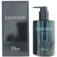 DIOR Sauvage Shower Gel 250ml, sleek black pump bottle with white text, next to matching black box.