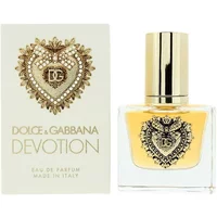 Dolce & Gabbana Devotion perfume 30ml, gold cap, heart emblem on bottle, matching box with ornate heart design.