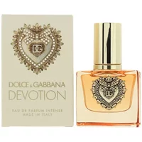 Gold-capped Dolce & Gabbana Devotion Intense Eau De Parfum 30ml with ornate heart design on bottle and box.
