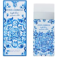 Dolce & Gabbana Light Blue Summer Vibes Eau De Toilette, 100ml, white and blue patterned bottle and box.