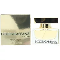 Dolce & Gabbana The One Eau De Parfum 30ml, clear glass bottle with gold cap, next to gold box packaging.
