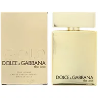 Dolce & Gabbana The One Gold Eau De Parfum Intense 50ml, gold rectangular bottle with matching cap and box.
