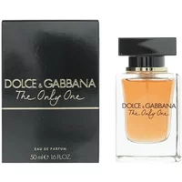 Dolce & Gabbana The Only One Eau De Parfum 50ml, clear glass bottle with black cap, amber liquid, black box.