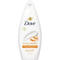 Dove Fruity Nourish Body Wash 225ml, white bottle with orange accents and a gold dove logo.